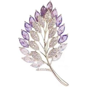 Kjdal-Broche En Forme De Feuille Brillante En Cristal Violet Pour Femme-En Forme De Feuille-Strass-V&ecirc;tement-Broche-Plante-Revers-Costume-Accessoire De Mariage-Cadeau De Mariage,M&eacute;tal - Neuf