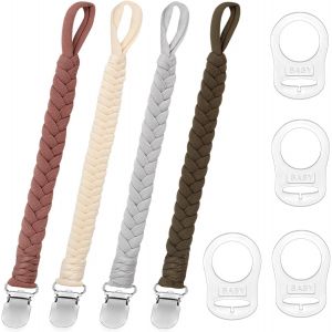Attache Sucette B&eacute;b&eacute;,Lot De 4 Pcs Attache T&eacute;tine Sucette Cha&icirc;ne En Coton Avec 4 Pcs Adaptateur De Sucette Convient Aux Sucettes Pour Filles Et Gar&ccedil;ons Pour B&eacute;b&eacute; Essentiels - Neuf