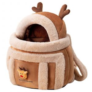 Sac De Transport Pour Chien, Sac À Dos De Transport Pour Animaux De Compagnie, Sac De Transport Hivernal Pour Activités Extérieures, Sac En Peluche En Forme De Renne Avec Chauffe-Mains - Neuf