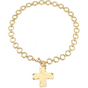 Collier D&eacute;claration Croix Or Collier Pendentif Croix En Relief Impressionnante Cha&icirc;ne &Eacute;paisse Collier Pendentif Or Collier Vintage Pendentif Bijoux, Or, L[X5676] - Neuf