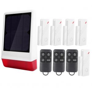 Systeme d'alarme de securite antivol sans fil 433 MHz, sirene solaire, aimant pour 5 portes, 3 telecommandes - Neuf