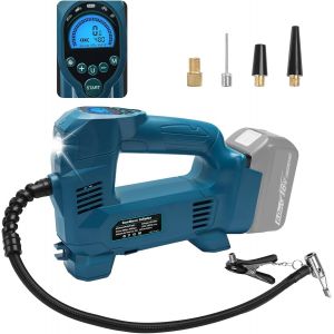 Checarzhn--No1-Compresseur Sans Fil 18 V Compatible Avec Les Batteries Makita 18 V, 10,34 Bar, Pompe À Air Sans Fil, Pour Vélo, Voiture, Ballon 150 Psi, Arrêt Automatique, Lampe Led (Sans Batterie, S - Neuf