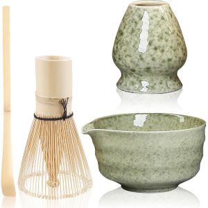 Cheng-Lot De 4 Balais À Matcha, Ensemble De Balais À Matcha, Ensemble De Balais À Matcha, Bol À Matcha Avec Bec Verseur, Fouet Et Pelle À Matcha, Whisky Matcha, Kit De Matcha En Céramique (Vert) - Neuf