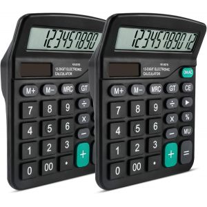 JEXNOVASHOP-Calculatrice Bureau, 2 pi&egrave;ce 12 Chiffres Calculette et &agrave; Batterie, Mini Calculatrice Fonction Standard, Grands Boutons, pour Bureau, Maison et &eacute;cole Nior - Neuf
