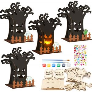 KALANKA-8pcs Kit Bricolage Enfant Halloween Kits d'Arbre Fantôme en Bois Halloween Arbre Fantôme à Assembler et à DIY Peinture pour Enfant Décoration de Table Halloween Cadeau Garçon Fille Halloween - Neuf