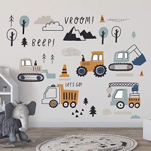 Eryi-37 Pièces Stickers Muraux Enfants, Decoration Chambre Bebe Garcon, Autocollant Mural Enfant, Déco Chambre Stickers Voiture,Tracteur,Cars,Grue,Bulldozer, Excavatrice,Camion(Tapez C) - Neuf