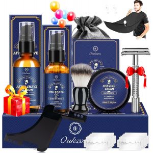 Letnerny-Kit Soins Barbe Homm, Coffret Cadeau Ra Homme Complet -Produit Barbe Professionnel Avec Huile Barbe, Mousse A Raser, Apres Ra , Rasoir De Sureté, Blaireau Ra , Peigne Pochoir, Bavoir, Lames - Neuf