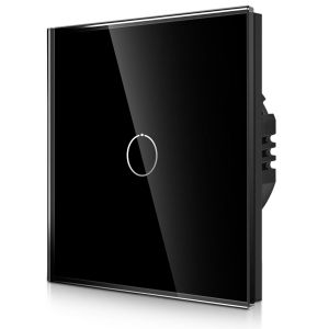 Interrupteur tactile encastré en noir-Interrupteur mural simple avec LED d'état et panneau en verre-Pas de conducteur neutre nécessaire-Interrupteur tactile à 1 compartiment-500 - Neuf