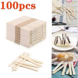 100pcs En Bois Naturel Glace Glace Glace Bâtonnets Bois Bâton De Crème Glacée Cuillère Main Art Glace Glace Cube Sucette Gâteau Outils 93mm - Neuf