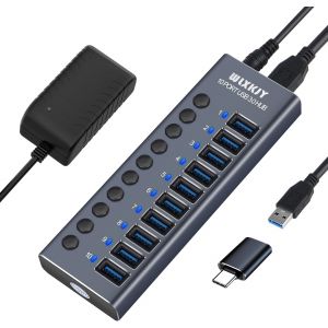 USB3.0-Hub aus Aluminium mit 36W (12V/3A) Stromversorgung, 7-in-1-USB-Hub (4-Port-USB-3.0-Datenübertragung und 3-Port-Aufladung) mit unabhängigem Schalter, 1 PD-Ladeport - Neuf