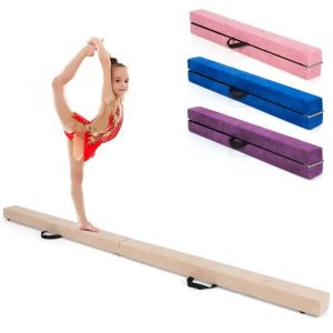 Poutre De Gymnastique Pliable 210cm Pour Enfants Costway-Poign&eacute;es De Transport-4 Patins Antid&eacute;rapants Couverture Daim Jaune Terreux - Neuf