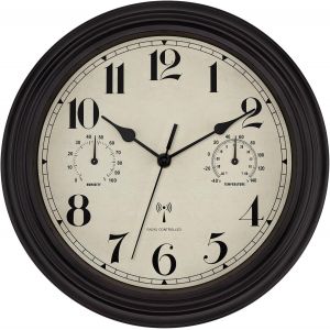 ChenQuanSarl-Horloge Murale Radio-Pilotée Extérieure Étanche Avec Thermomètre & Hygromètre - Design Vintage Silencieux Sans Tic-Tac 30 Cm Pour Jardin, Salle De Bain, Cuisine - Neuf