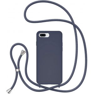 Cordon de Coque pour iPhone 7 Plus/iPhone 8 Plus, ?tui en Silicone Liquide avec Charge sans Fil, R&iquest;&iquest;glable Lanyard Case Bandouli&iquest;&iquest;re D&iquest;&iquest;tachable Housse de Protection Antichoc - Bleu Marine - Neuf