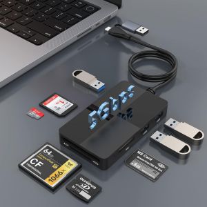 Lecteur de Cartes USB C USB3.0, Adaptateur de Lecteur de Cartes mémoire 8-in-2 pour SD SDXC SDHC CF CFI MS MMC UHS-I MicroSD MicroSDXC MicroSDHC XD Lecteur de Cartes 3 USB3.0 MultiPort Hub 5Gbps - Neuf