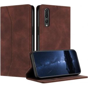 Wqs-Coque Compatible Avec Pour Huawei P20 Pro, Etui Protection Pour Huawei P20 Pro, Housse En Cuir Pu Portefeuille Rabat Clapet Case, Pochette Fermeture Magn&eacute;tique &Eacute;tui Case Coque Cuir (Marron - Neuf