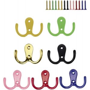 Porte-Manteau Mural &agrave; Visser (7 Pi&egrave;ces) - Double Crochet Color&eacute; avec 14 Vis Incluses - Pour Salle de Bain, Cuisine & Chambre - Installation Facile - Pat&egrave;res Pratiques et R&eacute;sistantes - Neuf