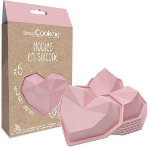 Kalanka- Coffret 6 Moules En Silicone Coeurs Diamant - Kit P&acirc;tisserie Formes 3d Pour G&acirc;teaux Coeur - Moules Individuels Souples - Aptes Four & Lave-Vaisselle - Cadeau Cuisine - Rose - 2912-Kalanka - Neuf