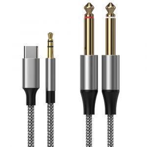 KALANKA-C&acirc;ble audio st&eacute;r&eacute;o 1/4"" 6,35 mm vers USB C 2,3 m, jack 3,5 mm vers 2 c&acirc;bles auxiliaire en Y 6,35 mm pour guitare, casque, mixeur, amplificateur, haut-parleur, lecteur CD - Neuf