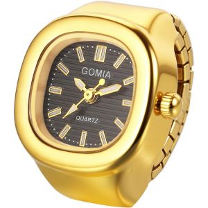 Kalanka-Montre &Agrave; Bague Femme Acier: Bague Montre Doigt &Eacute;lastique Quartz Cadran Carr&eacute; Barres Lisibles Bracelet Extensible Design Original Fantaisie Cadeau Anniversaire No&euml;l F&ecirc;te Des M&egrave;res - Neuf