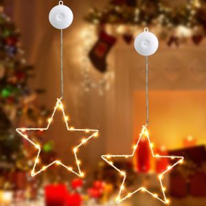 Kal-Led Etoile De Noël, 20 Led Décoration Fenêtre Noel Etoile Lumineuse À Piles Avec Ventouses, 8 Modes Minuterie Etoile Deco Noel Pour Intérieur Exterieur Chambre Balcon Fête(2 Pièces,Blanc Chaud) - Neuf