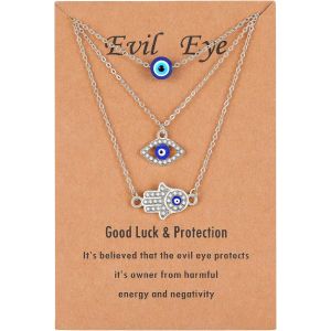 Kal-Colliers Oeil Maléfique Et Hamsa Plaqué Or 18k/Platine - Diamants De Laboratoire Éclatants,Pendentif Main ?il Bleu Turc - Cadeau De Bijoux De Protection Chanceux En 3 Pièces Pour Femme Fille - Neuf