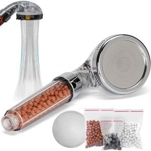 Jgd-Pommeau De Douche Haute Pression Anti Calcaire, Douchette &Eacute;conomiseur D'eau Salle De Bain, Filtre &Agrave; Trois Niveaux Syst&egrave;me De Filtrage Avec 3 Packs Min&eacute;rale Balles Rempla&ccedil;able - Neuf