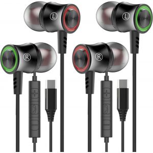 KARWL-2 Pack Écouteurs Usb C Pour Iphone 16Pmx Écouteurs Usb Type C Pour Samsung Galaxy S24 Écouteurs Filaires Usb Type C Avec Contrôle Du Volume Du Micro (Vert&Rouge) - Neuf