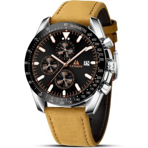 Montre Homme Montres Chronographes Pour Hommes Montre Quartz Analogique Etanche Lumineuse Montres Poignets Pour Hommes Montre Bracelet En Cuir Cadeau Pour Hommes.[J551] - Neuf