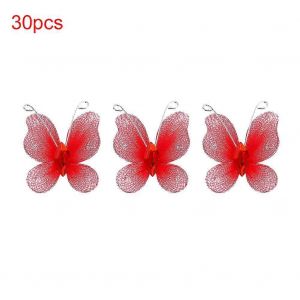 30pcs Wired Mesh Glitter Butterflies Avec Gemme Artificielle Bricolage Artisanat Fait &Agrave; La Main Pour Le D&eacute;sherbage De La D&eacute;coration De La Maison De F&ecirc;te Rouge - Neuf