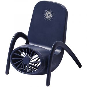 Mini ventilateur bleu avec support pour téléphone portable, ventilateur de bureau rechargeable par USB, petit ventilateur portable avec réglage à 3 vitesses, avec lumière LED multicolore - Neuf