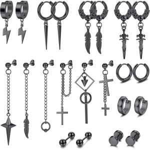 Lot De 12 &Agrave; 22 Boucles D'oreilles Punk Pour Femme, Style Gothique, Vintage, Cha&icirc;ne Punk, Noir, Cartilage, H&eacute;lix, Clous D'oreilles Pointus, Pour Club, Halloween, F&ecirc;te, Hommes Et Femmes - Neuf