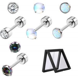 Cmjaagur-Titane Petites Boucles D'oreilles Pour Oreilles Sensibles, Lune Opale Boucle D'oreille Cartilage Pour Femme Fille Enfant, 4mm Boucles D'oreilles Hypoallergéniques.[M1216] - Neuf