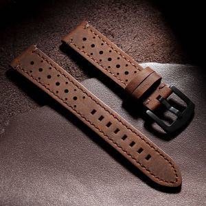 Bracelet De Montre Vintage Fait &Agrave; La Main,18mm 19mm 20mm 21mm 22mm 24mm,Bracelet En Cuir De Course Gris Noir Marron,Bracelets De Montre Poreux Respirants.Dark Brown.18mm - Neuf