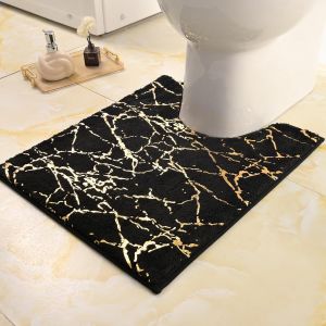 Tapis de bain antidérapant et lavable-Avec découpe noire-Décoration dorée-Accessoire de salle de bain de luxe-En microfibre douce et absorbante-50 x 50 cm - Neuf