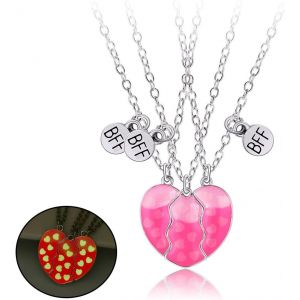 Kal-3 Filles Bff Collier D'amitié, Meilleurs Amis Colliers Lumineux, Coeur Pendentif Chaîne Collier, Best Friends Forever Colliers, Valentin Amitié Bijoux Cadeaux Pour Filles Amis S?urs Mère, Rose - Neuf
