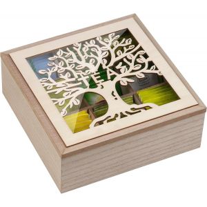Cmws-Bo&icirc;te &Agrave; Th&eacute;, Bo&icirc;te De Rangement En Bois, Pour Sachets De Th&eacute; Sucre Capsules De Caf&eacute; Bo&icirc;te De Conservation Avec Arbre De Vie Et Couvercle En Verre - Neuf