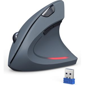 WQS-Souris Verticale, 4800 DPI Souris sans Fil Ergonomique, Protège Le Bras, Souris sans Fil 6 Boutons pour PC, Ordinateur Portable, Mac, Gris - Neuf