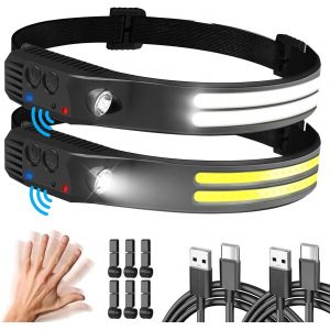 Lampe Frontale Led Ultra Puissante, 2 Pi&egrave;ces 230&deg; Grand Angle Torche Frontale Avec 6 Modes D'&eacute;clairage, 2*Led Lumi&egrave;re Blanche Capteur Lampes Frontales &Eacute;tanches Pour Jogging, P&ecirc;che, Course &Agrave; Pied - Neuf