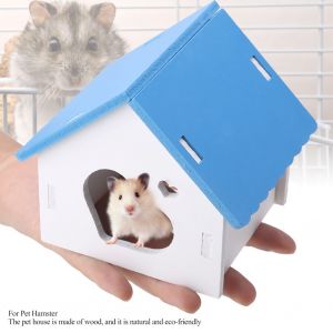 Hjlian Maison De Couchage En Bois Mignonne Et Tendance Pour Hamster A Assembler Pour Animal De Compagnie, Bleu - Neuf