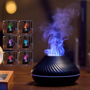 Diffuseur d'huiles essentielles à flamme électrique ultrasonique 130 ml, humidificateur d'air 3 en 1, diffuseur d'huiles essentielles à effet flamme pour spa à domicile (A) - Neuf