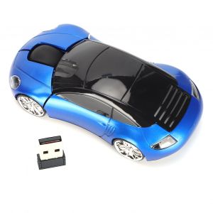 Souris sans fil 2,4 GHz en forme de voiture, avec recepteur USB, pour ordinateur portable et tablette (bleu) - Neuf