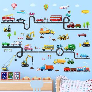 Ds9-8090 Stickers Muraux Véhicules Et Routes Stickers Transports Enfants Décoller Et Coller Amovible Chambre D'enfant Salon Décor Construction Voiture - Neuf