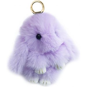 KAL-Porte-Clés Lapin Mignon Rex En Fausse Fourrure Pompon Porte-Clés Voiture Sac À Main Joli Porte-Clés Breloque Anneau - Neuf