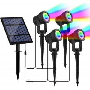 Spot Solaire Extérieur, 6 En 1 3000k Projecteur Solaire Exterieur, Etanche Ip65 Lampe Solaire Exterieur Puissante 2 Modes Lumiere Solaire Avec Pour Jardin, Allée, Chemin, Trottoir, Terrasse - Neuf
