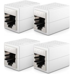KALANKA-4 Pièces RJ45 Coupleur (10 Gbit/s) Câble LAN Extension Câble Réseau Adaptateur Ethernet Connecteur Compatible Cat8, Cat7, Cat6, Cat5 Câble Patch LAN DSL POE 2X RJ45 Femelle - Blanc - Neuf