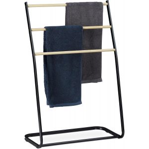 JGD-, noir Porte pieds, échelle, escalier 3 barres, métal bois support serviette bain, 86x58x30 cm, fer, 1 élément - Neuf
