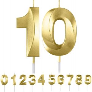 MEVRONISSHOP-Bougies d'anniversaire Num&eacute;ro 10, 3D Diamant Or Bougie Chiffre 10, Bougies G&acirc;teau Topper Decoration pour Anniversaires, Anniversaires de Mariage, C&eacute;r&eacute;monies de Remise des Dipl&ocirc;mes, F&ecirc;te - Neuf