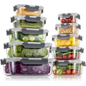 Checarzhn--No1-Lot De 10 Boîtes De Conservation En Verre Pour Cuisine Et Restaurant Avec Couvercles En Plastique De Qualité Supérieure - Hermétiques Et Étanches - Réutilisables, Sans Bpa - Neuf