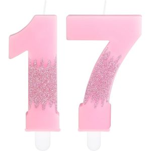 Bougies Roses Pour 17e Anniversaire,Numéro 17-Bougies Roses La Reine Des Neiges-Décoration De Gâteau Rose À Paillettes Pour Filles Et Garçons-Fournitures De Fête D'anniversaire De Mariage - Neuf