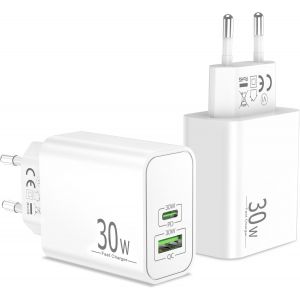 Cmjaagur-Chargeur Usb C, 30w Adaptateur 2-Port Pd+Qc Chargeur Rapide Multiple Avec Usb-C/A Pr Pour Iphone 16 15 Pro /Pro/Plus/16e, Ipad, Samsung Galaxy S25/S24/S23/S22, Google Pixel 9/8/7[M390] - Neuf